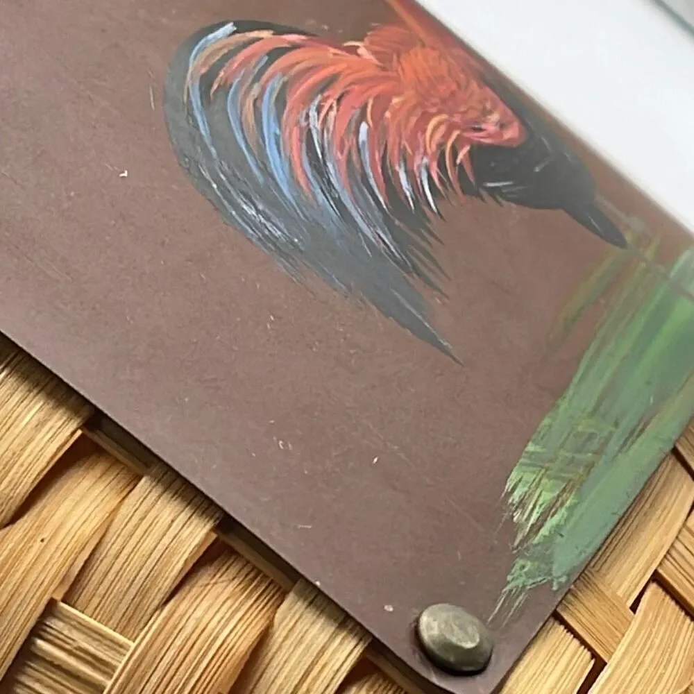 Vintage hand painted rooster basket wall pocket basket